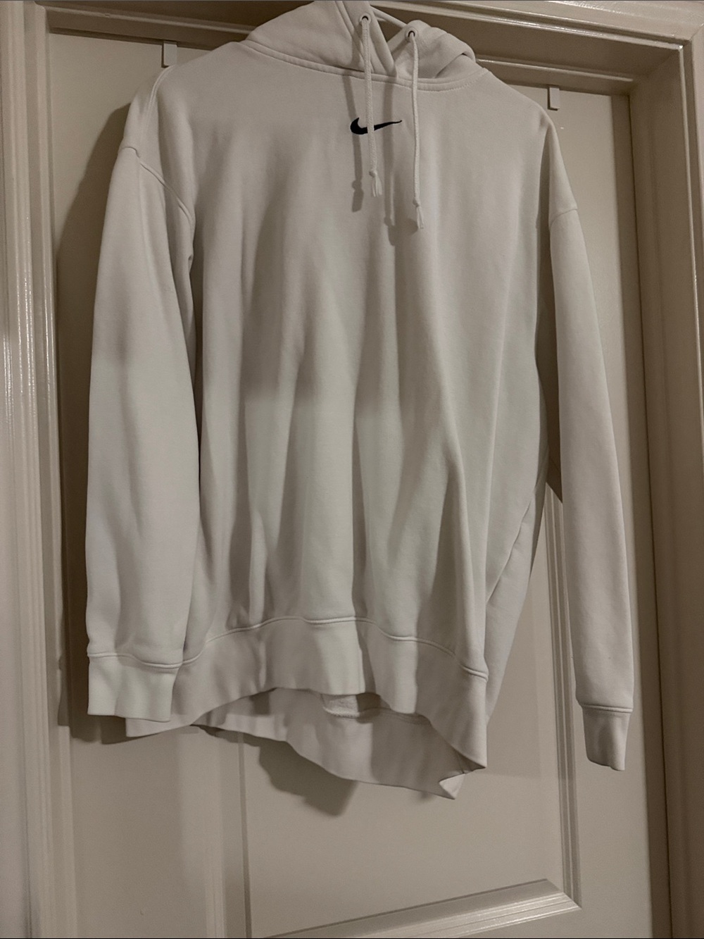 Nike White Hoodie with Small Black Swoosh